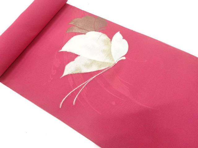 JAPANESE KIMONO / ANTIQUE BOLT FOR SUMMER NAGOYA OBI / WOVEN BUTTERFLY